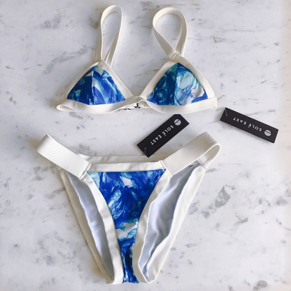 Solé East Blue and White Triangle Bikini Top and Bottom Size XS